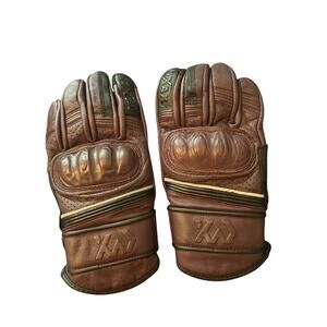 #2MaxAx Brown Leather Motorcycle Gloves Motocross Tactical Size Small